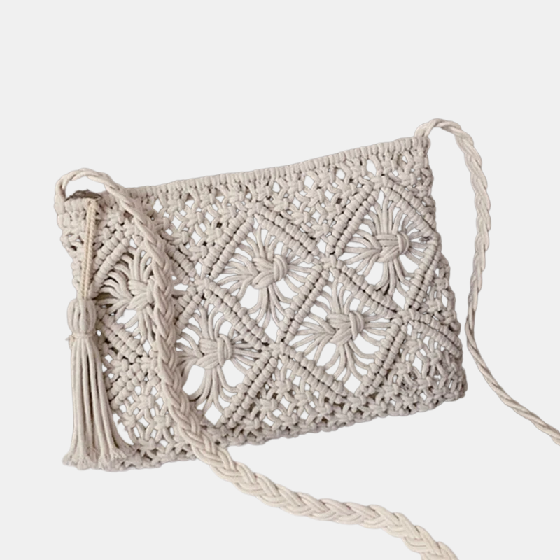 Sac à Bandoulière Tissé Élégant Femme, Style Boho en Beige et Marron Sacs à main Electro Paris Beige