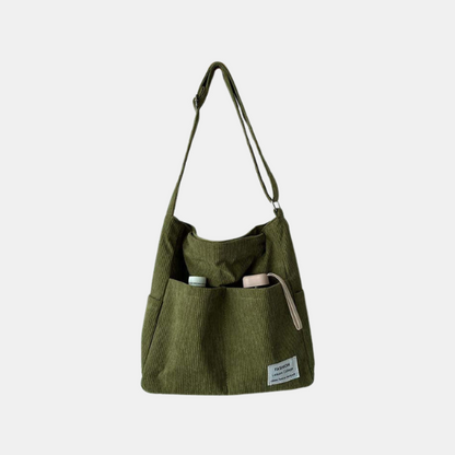 Sac Bandoulière Vintage en Velours Côtelé – Sac d'Épaule en Toile pour l'École et le Travail Sacs à main Electro Paris Vert