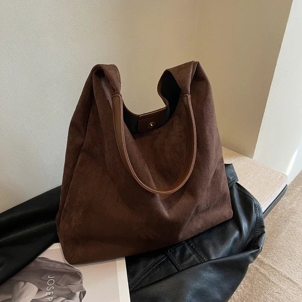 Sac Tote en Daim pour Femmes – Élégant, Spacieux et Confortable avec Bretelles Rembourrées, Idéal pour l'Automne Sacs à main Electro Paris Café