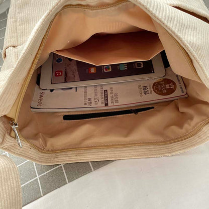 Sac Bandoulière Vintage en Velours Côtelé – Sac d'Épaule en Toile pour l'École et le Travail Sacs à main Electro Paris