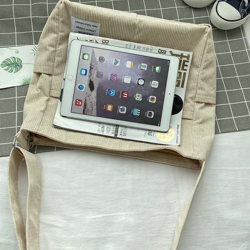 Sac Bandoulière Vintage en Velours Côtelé – Sac d'Épaule en Toile pour l'École et le Travail Sacs à main Electro Paris