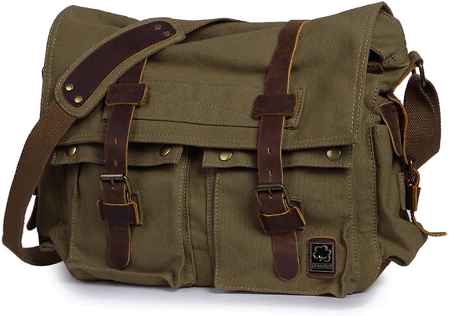 Sac Bandoulière Vintage en Toile pour Homme – Sacoche d'Épaule Militaire pour Ordinateur 17 Pouces Sacs à dos Electro Paris