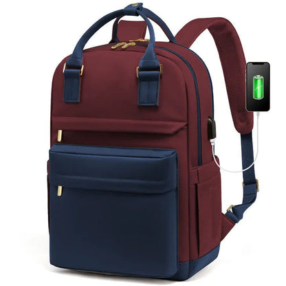 Sac à Dos pour Ordinateur Portable pour Femme avec Port USB – Sac d'École Élégant et Imperméable pour l'Université Sacs à dos Electro Paris bleu foncé et rouge 14"