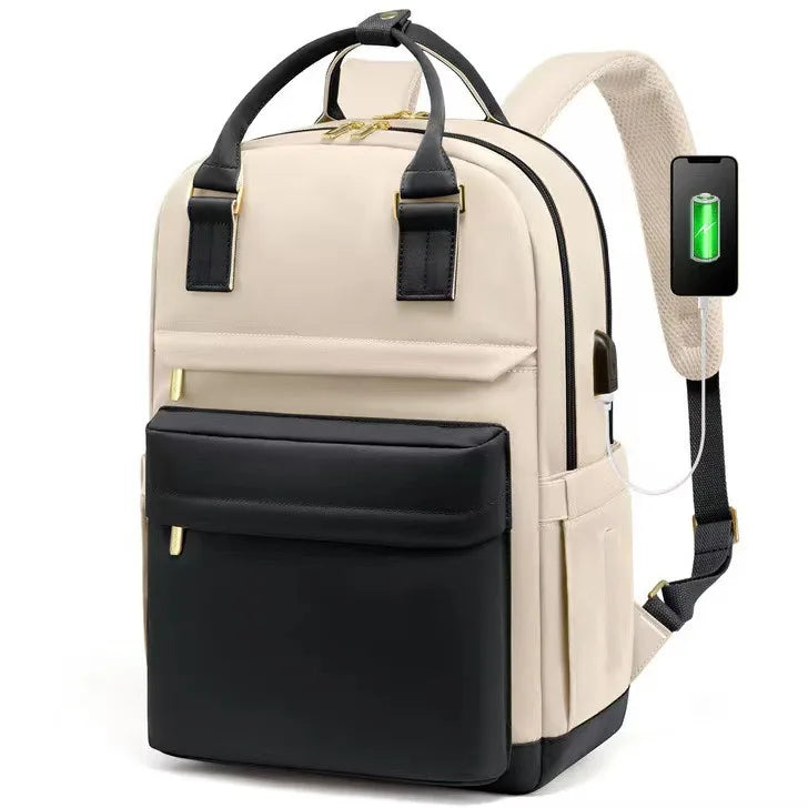 Sac à Dos pour Ordinateur Portable pour Femme avec Port USB – Sac d'École Élégant et Imperméable pour l'Université Sacs à dos Electro Paris noir et kaki 14"