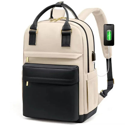 Sac à Dos pour Ordinateur Portable pour Femme avec Port USB – Sac d'École Élégant et Imperméable pour l'Université Sacs à dos Electro Paris noir et kaki 14"
