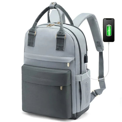 Sac à Dos pour Ordinateur Portable pour Femme avec Port USB – Sac d'École Élégant et Imperméable pour l'Université Sacs à dos Electro Paris gris et bleu 14"