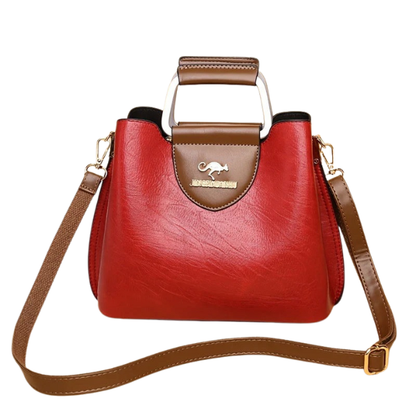 Sac à main en cuir bicolore – Modèle classique noir, rouge et marron Leather Handbag Electro Paris Rouge