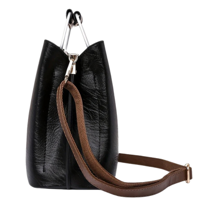 Sac à main en cuir bicolore – Modèle classique noir, rouge et marron Leather Handbag Electro Paris