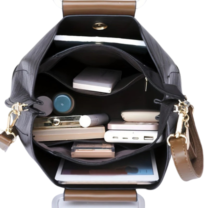 Sac à main en cuir bicolore – Modèle classique noir, rouge et marron Leather Handbag Electro Paris