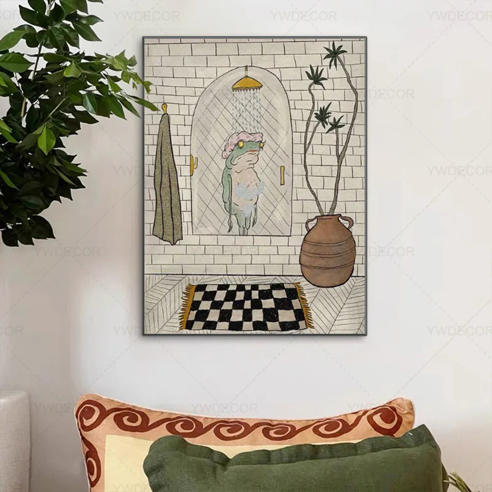 Art Mural En Toile Cartoon Grenouille Pour Décoration De Salle De Bain Et Intérieurs Ludiques Art mural Electro Paris