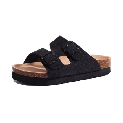 Sandales Femme en Liège avec Double Boucle – Confort Naturel et Soutien Quotidien Sandales orthopédiques Electro Paris Noir 36