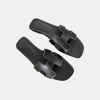 Sandales Tendance en Cuir pour Femme – Mules Confortables Antidérapantes Design H Chaussons Electro Paris Noir 34