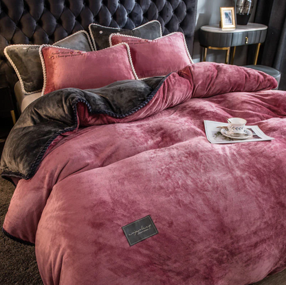 Parure De Lit En Velours Fin Pour Luxe, Confort Ultime Et Sommeil Réparateur Bedding Electro Paris Rose et gris foncé Reine Ensemble de 4 pièces