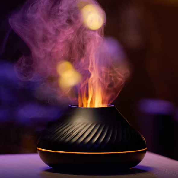 Diffuseur D’Huiles Essentielles Volcanique Avec Lampe À Flamme Colorée Et Humidificateur USB 130ml Humidifier Electro Paris