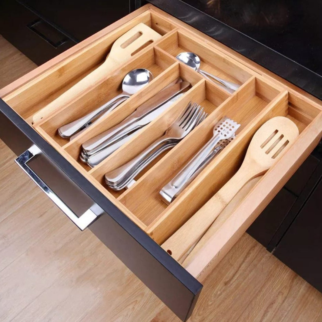 Organisateur De Couverts En Bambou Écologique Et Extensible Pour Tiroirs De Cuisine Multifonctionnel Flatware trays Electro Paris