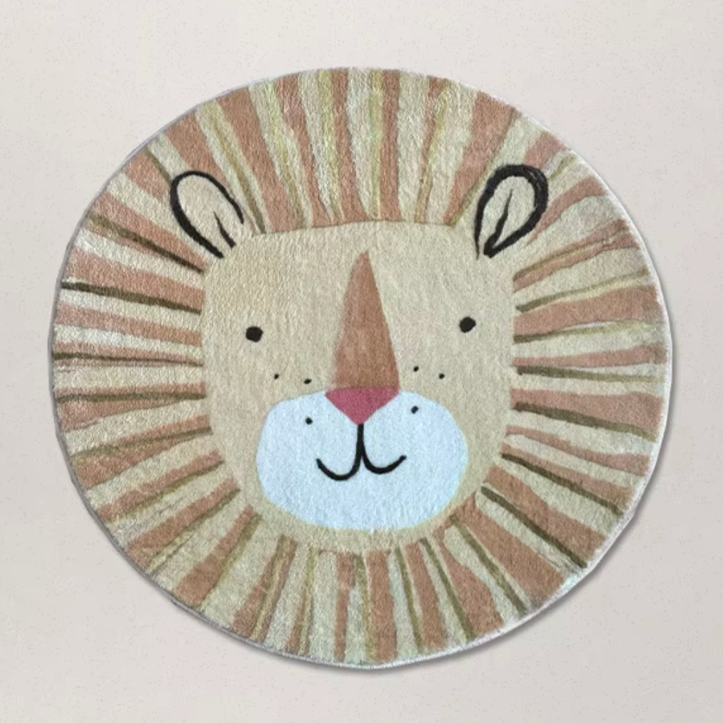 Tapis de jeu rond pour enfants Lion Beige – Doux, Confortable et Ludique