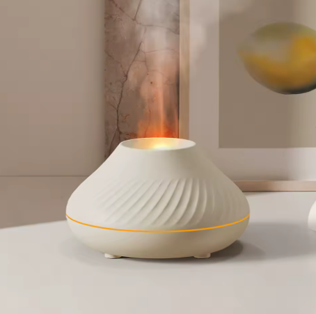 Diffuseur D’Huiles Essentielles Volcanique Avec Lampe À Flamme Colorée Et Humidificateur USB 130ml Humidifier Electro Paris Blanc