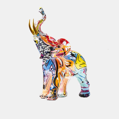 Sculpture Éléphant Colorée – Statue en Résine Peinte à la Main pour Décoration Artistique Sculptures Electro Paris Graffiti peint Grand format: 10.2 inch by 9.4 inch