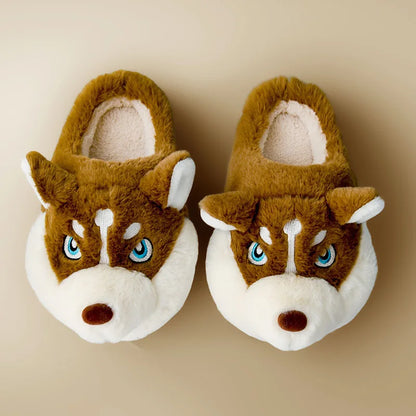 Chaussons Husky Câlins – Adorables Chaussons D’intérieur Chauds Pour Un Confort À La Maison Slippers Electro Paris Pantoufles marron 44-45