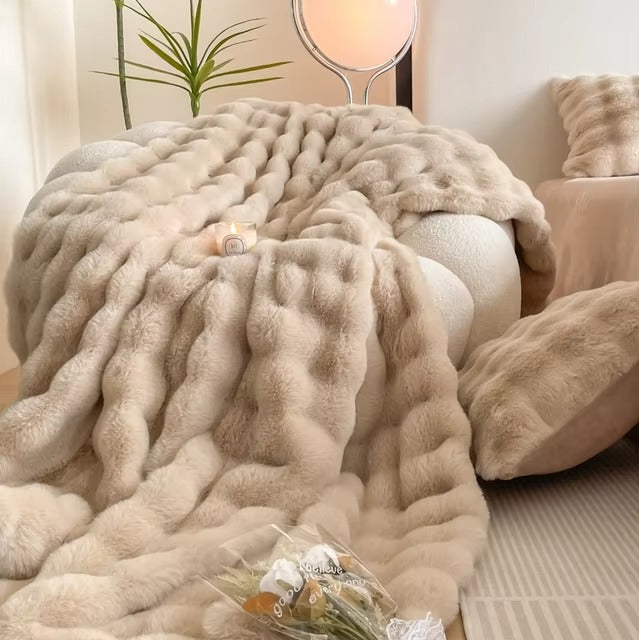 Couverture En Fourrure – Plaid En Fausse Fourrure De Lapin Ultra Doux À Motif Vague Blanket Electro Paris Beige 100x150cm