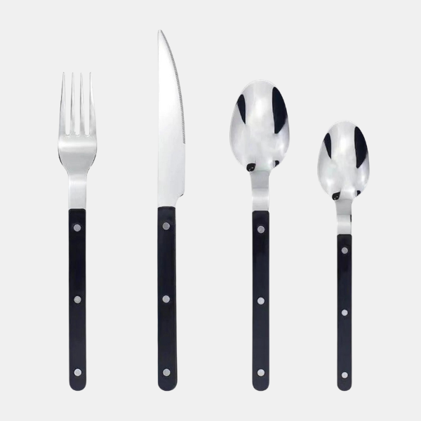 Set 24 Couverts en Acier Inoxydable – Design Gravé Élégant ***24-Delige Roestvrijstalen bestekset met Gegraveerd Design - BistroLine Electro Paris Noir