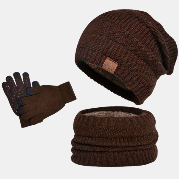 Set Hiver Tricoté – Bonnet, Écharpe et Gants Élégants Scarf and Gloves Set Electro Paris Café