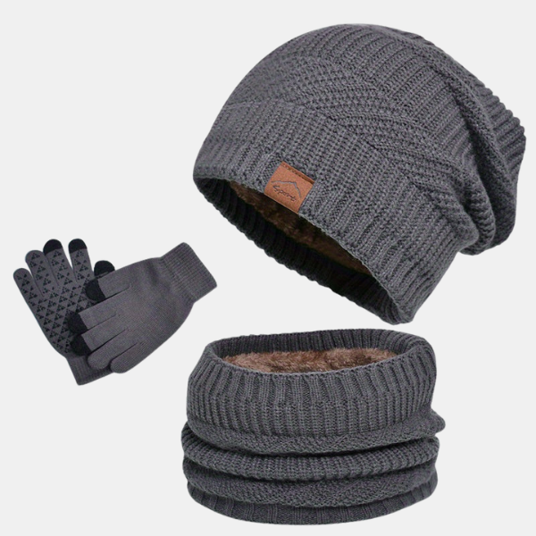 Set Hiver Tricoté – Bonnet, Écharpe et Gants Élégants Scarf and Gloves Set Electro Paris Gris