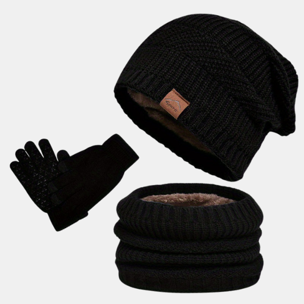 Set Hiver Tricoté – Bonnet, Écharpe et Gants Élégants Scarf and Gloves Set Electro Paris Noir