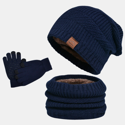 Set Hiver Tricoté – Bonnet, Écharpe et Gants Élégants Scarf and Gloves Set Electro Paris Bleu marine