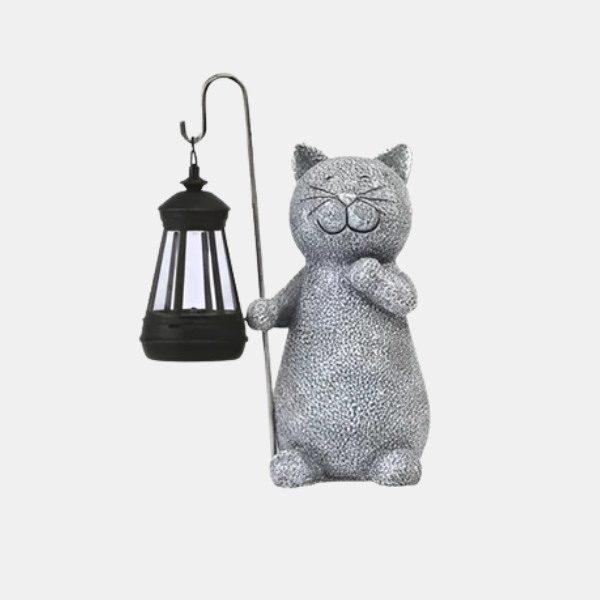 Statue de Chat Solaire pour Décor de Jardin – Lumière LED Étanche Chaton avec Papillon Décor de jardin Electro Paris