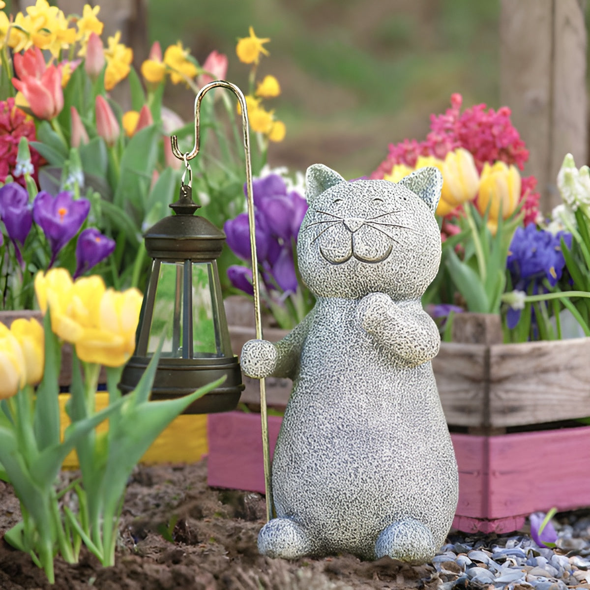 Statue de Chat Solaire pour Décor de Jardin – Lumière LED Étanche Chaton avec Papillon Décor de jardin Electro Paris