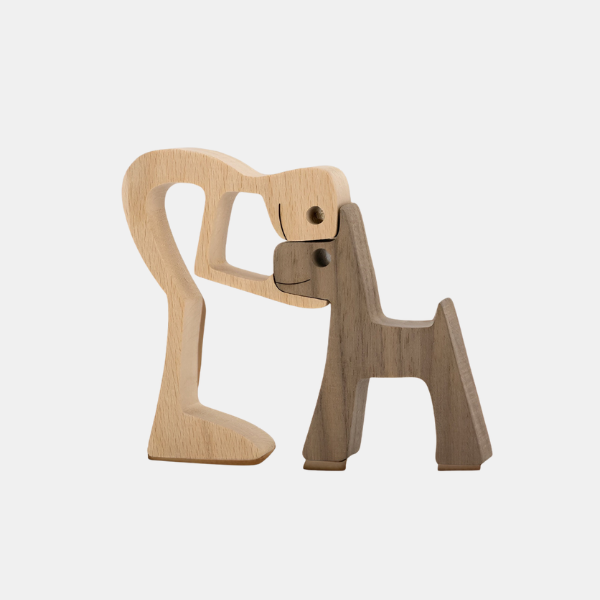 Statue en Bois Faite Main Chien & Maître, Sculptée pour une Décoration Émouvante Sculptures et figurines Electro Paris Homme et chien (1)
