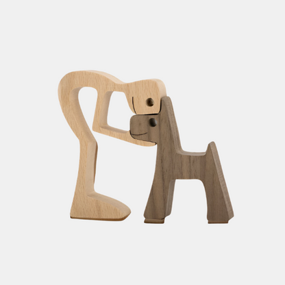 Statue en Bois Faite Main Chien & Maître, Sculptée pour une Décoration Émouvante Sculptures et figurines Electro Paris Homme et chien (1)