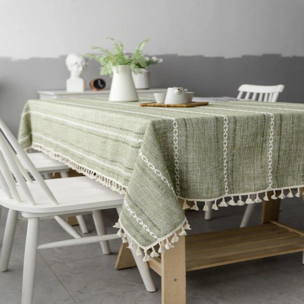 Nappe Rayée Brodée pour un Repas Élégant Linge de table Unique Casa Vert 100x140cm