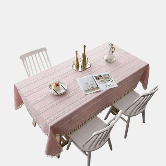 Nappe Rayée Brodée pour un Repas Élégant Linge de table Unique Casa Rose 100x140cm