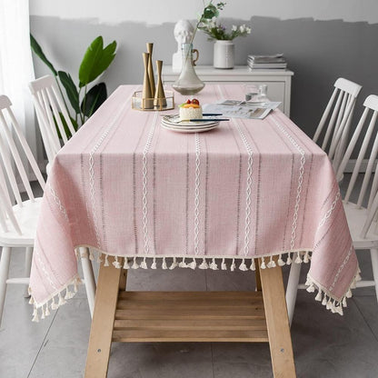 Nappe Rayée Brodée pour un Repas Élégant Linge de table Unique Casa Rose 140x140cm