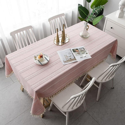 Nappe Rayée Brodée pour un Repas Élégant Linge de table Unique Casa