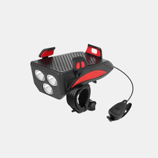 Support Téléphone Vélo 4-en-1 avec Lampe Power Bank et Klaxon pour Cyclisme Sûr Accessoires de vélo Electro Paris Rouge 2000mAh