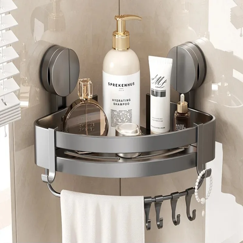 Étagère d'Angle à Ventouse pour Douche – Organisateur de Rangement de Salle de Bain Sans Perçage Organisateurs de salle de bain Electro Paris Triangle avec Barre