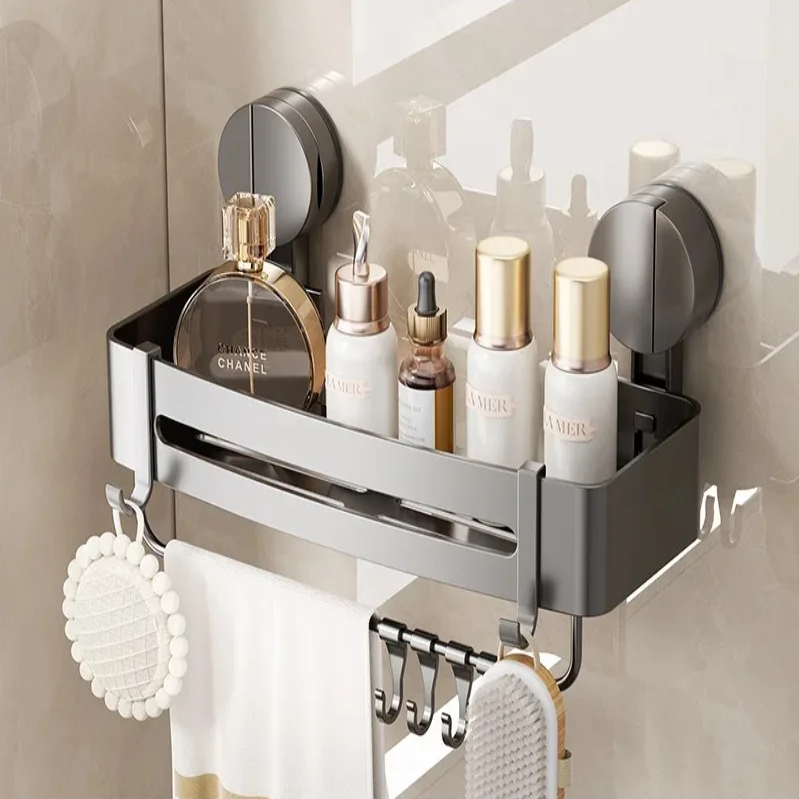 Étagère d'Angle à Ventouse pour Douche – Organisateur de Rangement de Salle de Bain Sans Perçage Organisateurs de salle de bain Electro Paris Carré avec Barre