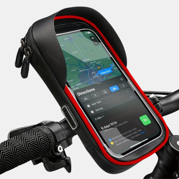 Support Étanche pour Smartphone Vélo & Moto – Sac de Guidon Rotatif 360° *Waterdichte Fiets- en Motor Telefoonhouder – Handvat Tas met 360° Draaioptie Electro Paris Rouge