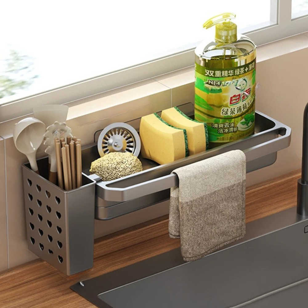 Support d'Évier Réglable pour Robinet – Organisateur en Aluminium pour Éponge et Savon Rangement et organisation de cuisine Electro Paris