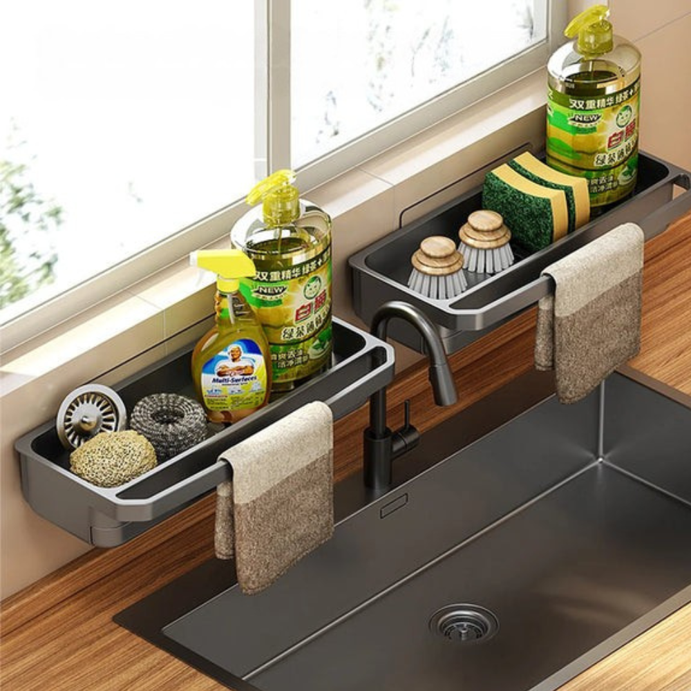 Support d'Évier Réglable pour Robinet – Organisateur en Aluminium pour Éponge et Savon Rangement et organisation de cuisine Electro Paris