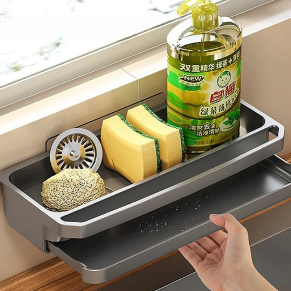 Support d'Évier Réglable pour Robinet – Organisateur en Aluminium pour Éponge et Savon Rangement et organisation de cuisine Electro Paris noir-01