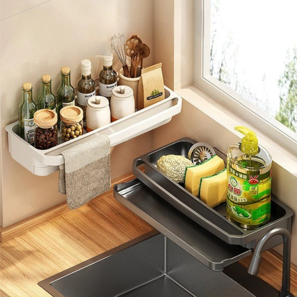 Support d'Évier Réglable pour Robinet – Organisateur en Aluminium pour Éponge et Savon Rangement et organisation de cuisine Electro Paris