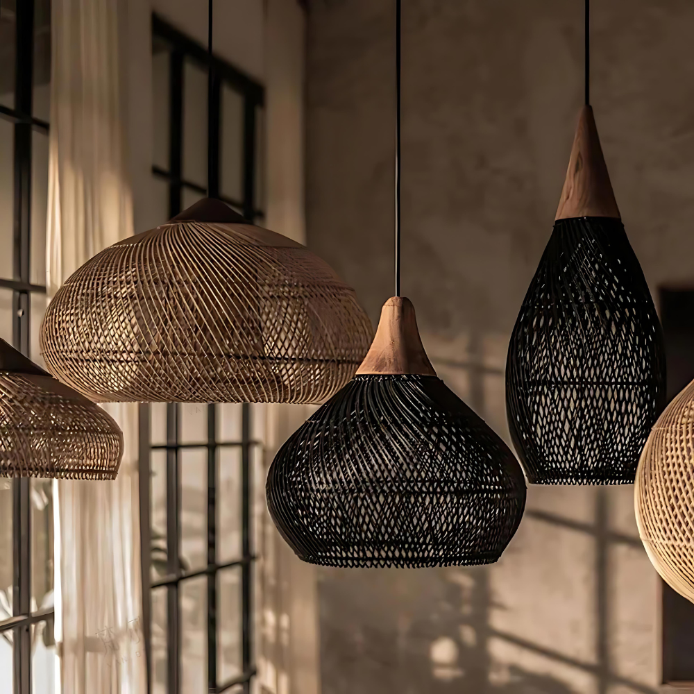 Suspension Artisanale en Rattan Naturel pour Éclairage Bohème Intérieur Lampe suspendue Electro Paris