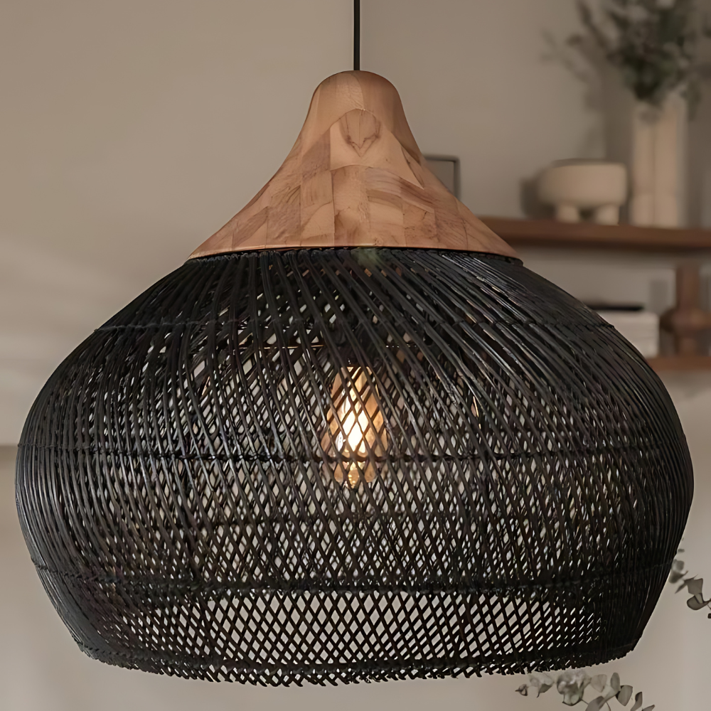 Suspension Artisanale en Rattan Naturel pour Éclairage Bohème Intérieur Lampe suspendue Electro Paris