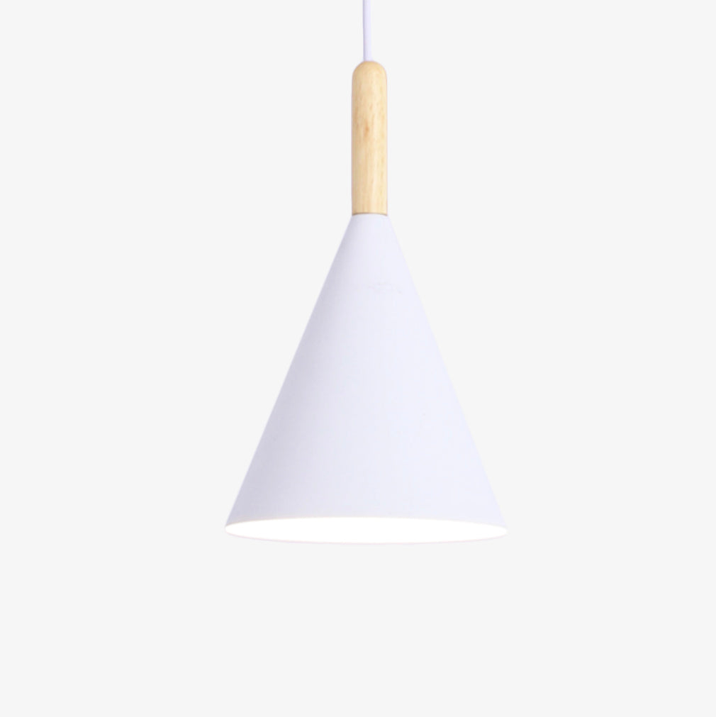 Suspension Conique Métal Coloré avec Tige en Bois – Éclairage pour Cuisine Éclairage Electro Paris Blanc - S