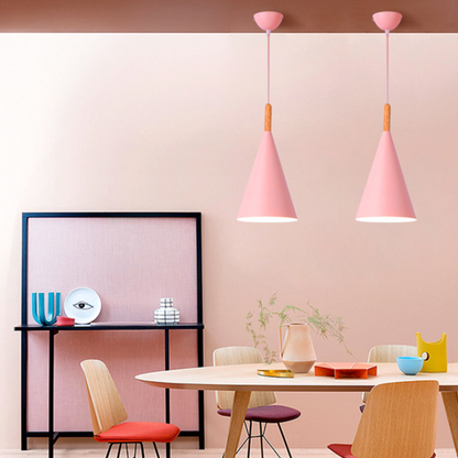Suspension Conique Métal Coloré avec Tige en Bois – Éclairage pour Cuisine Éclairage Electro Paris Rose - S