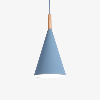 Suspension Conique Métal Coloré avec Tige en Bois – Éclairage pour Cuisine Éclairage Electro Paris Bleu - S
